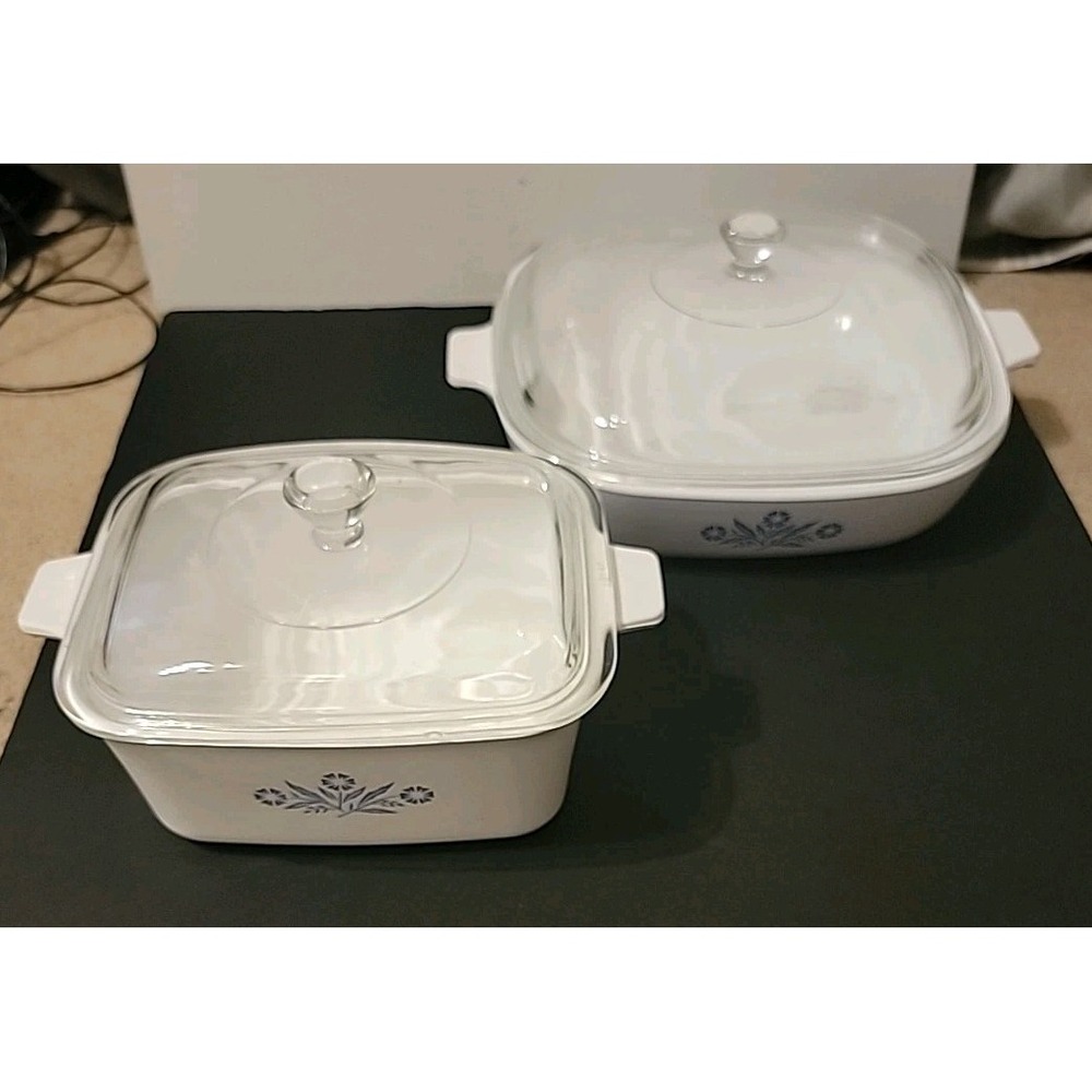 Vintage Blue Cornflower Corning Ware 2pc Covered Dish Set